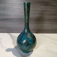 1【美品】高岡銅器 正晴造 鋳銅 一輪挿し 花瓶 置物 インテリア Vintage アンティーク JAPAN 日本 花器 花瓶 金彩 斑 エメラルド グリーン 風水 首長 壺 フラワーアレジメント 華道