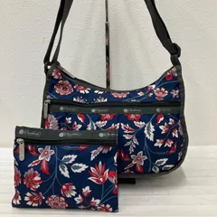 6542　LeSportsac レスポートサック　BLISSFUL VISION　ブリスフルビジョン　ショルダーバッグ　クラシックホーボー　紺　ネイビー　花　フラワー　肩がけ　斜めがけ　クロスボディ　ポーチ付き