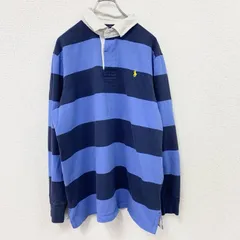 古着 used　90s　Polo by Ralph Lauren　ラルフローレン　CUSTOM FIT　ラガーシャツ　長袖ポロシャツ　ヴィンテージ　ブルー　ネイビー　XLサイズ