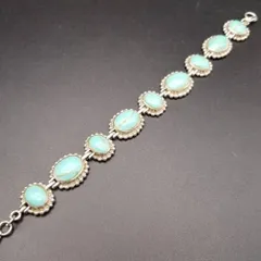 ターコイズ オーバル ラウンド カボション 925 シルバー ヴィンテージ フラワー ブレスレット 銀 サウスウェスタンスタイル Y23-C