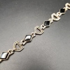 クラシカル オニキス ダイヤカット マーカサイト装飾 925 シルバー ヴィンテージ ブレスレット 銀 上品 エレガント Y23-C