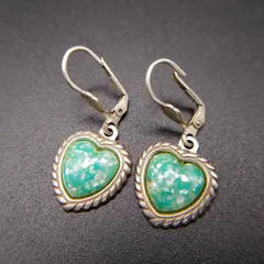 可憐 ハート スターリングシルバー ヴィンテージ フックピアス 銀 イヤリング ブルー/ホワイト マーブルカラー 夏色 揺れるチャーム 7Y-B