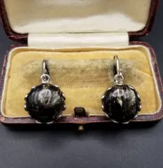 TGGC オブシディアン カボション シンプル 925 シルバー ヴィンテージ フック ピアス 銀 ラウンド 黒石 上品 エレガント Y23-E