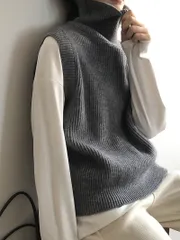 ニットベスト レディース ニット ベスト ハイネック 無地 プルオーバー 秋 冬 セーター ニットセーター ノースリーブ 袖なし トップス タートルネック リブニット
