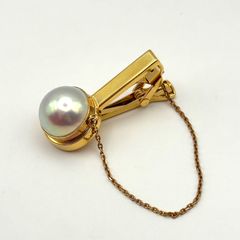 新品 大粒 黄金真珠 絶品 K18金 天然ゴールデンパール ネクタイピン 