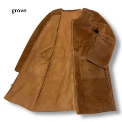 グローブ grove リバーシブル 2WAY フェイクファー フェイクスエード ロングコート アウター ボアコート ノーカラージャケット M キャメル もこもこ ふわふわ ムートン ジップアップ