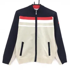 【新品】フィッチェゴルフ ニットジャケット ベージュ×黒 上部ライン 吸汗速乾 レディース L ゴルフウェア FICCE GOLF