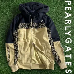 PEARLY GATES パーリーゲイツ ゴルフ 日本製 ハイスペック裏毛 切替 レオパード柄 フルジップ フーディ パーカー ジャケット ゴルフウェア レディース 055-2262012 定価3.4万 ベージュ ブラック  ▲038▼50214w10