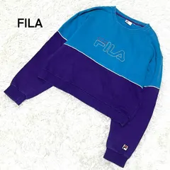 【FILA】フィラ ショート丈 スウェット トレーナー バイカラー 青 紫 ブルー パープル サイズM