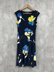 LAUREN RALPH LAUREN ラルフローレン 花柄 ノースリーブ Aライン ワンピース size2/濃紺 ■◆◎レディース