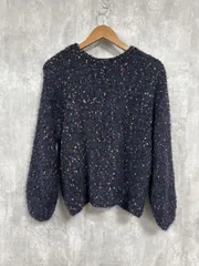 simplicite シンプリシテェ 厚手 ミックス バックボタンニット sizeF/黒 ◆■ レディース