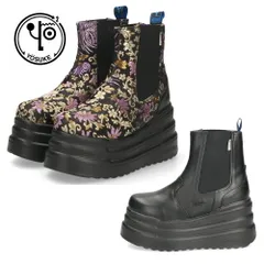 ブーツ レディース 厚底 3E ゆったり 幅広 サイドゴア ヨースケ YOSUKE 2710026 ショートブーツ 黒 チャンキーソール ブラックマルチ 靴