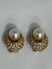 Christian Dior クリスチャンディオール パール ラインストーン イヤリング