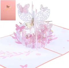 ルボナリエ バースデーカード ピンク蝶 立体デザイン 誕生日カード (ピンク 蝶,  20x15cm)