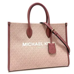 マイケルコース 2way トートバッグ ハンドバッグ ショルダーバッグ 肩掛け 斜め掛け 鞄 ピンク pink ホワイト white ゴールド gold レザー MK シグネチャー チャーム ロゴ MICHAEL KORS