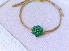 チェコドットスターとミルクココアカラーのワックスコードブレスレット☆