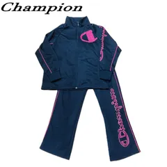 Champion チャンピオン キッズ ジュニア ガールズ ジャージ上下 ピンクラメロゴ NVY/紺