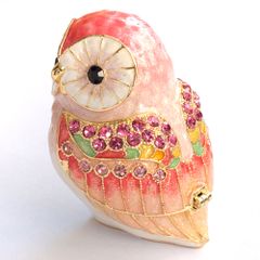 フクロウ ジュエリーボックス クリスタル装飾 エナメル 小物 金メッキ