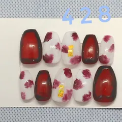 「白×もやもやブラウン×ダークレッド＊パンク病みかわネイルチップ」428