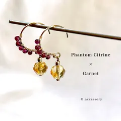 14kgf AAAグレード ガーネットとファントムシトリンのピアス