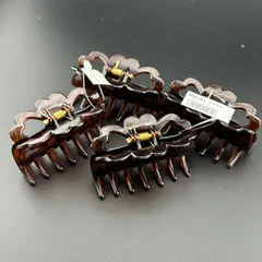 【新品】ヘアアクセサリー ヘアクリップ 4点セット 大きめ バンスクリップ ブラウン シンプル◆DA