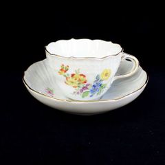 未使用 マイセン 金彩 散らし小花 コーヒーカップ＆ソーサー 1客、1級