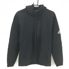 【美品】アディダス ジップパーカー 黒 袖ロゴ 胸ポケット 裏起毛 メンズ M ゴルフウェア adidas