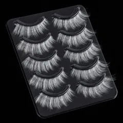 5 ペア白つけまつげロングふわふわハロウィンクリスマスアイまつげエクステンションツールコスプレメイクパーティーまつげ