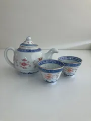 【値下げ】中国景徳鎮　蛍焼茶器セット　急須1客　茶碗２客