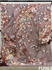 ポリエステル 振袖 牡丹 紋意匠 ぼかし八掛 躾糸付き FU052 - メルカリ