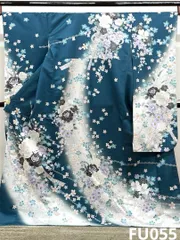 ポリエステル 振袖 牡丹 薔薇 紋意匠 ぼかし八掛 躾糸付き FU055