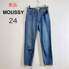 美品 MOUSSY ハイウエスト テーパードデニムパンツ テーパードシルエット デニムパンツ ダメージ加工 ヴィンテージ加工 美脚効果 ブルー 24