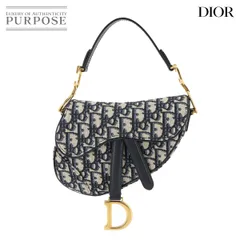 未使用 展示品 クリスチャン ディオール Christian Dior オブリーク サドル ミニ ハンド バッグ キャンバス レザー ネイビー 90302082