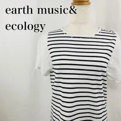 earth music&ecology　アースミュージックアンドエコロジー　M　白　ホワイト　黒　ブラック　スカラップ　ビジュー　プルオーバー　カットソー　ボーダー　シフォン　半袖トップス 3406