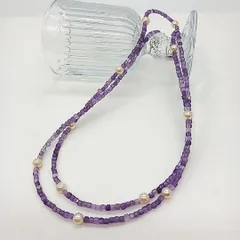 【SKパール】あこやベビー真珠入りアメジストネックレス・長さ約73センチ・シックで上品な細めのネックレス・2月の誕生石・SKパールアクセサリー（商品番号12-655）