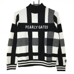 【美品】パーリーゲイツ ハイネックセーター 白×黒 チェック ニット 羊毛・モヘヤ混 レディース 0(S) ゴルフウェア PEARLY GATES