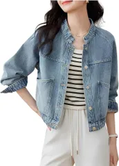 GREENTEA (グリーンティー) デニム ジャケット ジージャン レディース 羽織り アウター 上着 カジュアル (ブルー,  L)