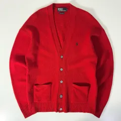 Polo ポロ ラルフローレン 刺繍 ラムウール レッド ニット カーディガン