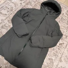 ユニクロ　UNIQLO シームレスダウンジャケット ダウンコート　レディース　Lサイズ　ロング丈　モスグリーン　ダウン　ジャケット　レディース　中古　古着