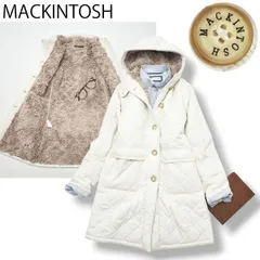 【人気】 英国製 マッキントッシュ MACKINTOSH フード付き 裏ボア キルティング ロング コート 36 ホワイト レディース 無地 防寒 アウター ♪
