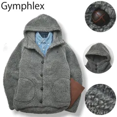 【刺繍ロゴ】 ジムフレックス GYMPHLEX フード付き ボアジャケット ラグラン L グレー レディース 女性用 無地 防寒 アウター 秋 冬 カジュアル 普段使い♪