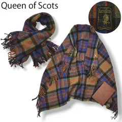 90sヴィンテージ クイーンオブスコッツ Queen of Scots ひざ掛け ブランケット ショール チェック柄 マルチカラー メンズ レディース ユニセックス 男女兼用 マフラー ストール 小物