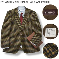 80s ピラミッド PYRAMID イタリア製生地 ABETON ALPACA AND WOOL アルパカウール 千鳥格子柄 ツイード シングル 2B テーラードジャケット ブレザー 秋冬 A4 メンズ