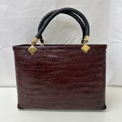 【ZA60-z】カゴバッグ 竹製 編み 籠 藍色 えんじ色 巾着 ハンドバッグ