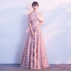 ★XL ピンク パーティードレス ウェディングドレス ロング丈 大きいサイズ ロングタイプ ピアノ発表会 お呼ばれドレス ロングドレス サイズ豊富 二次会パーティーにもお勧め di799ze