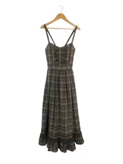 アクシーズファム axes femme POETIQUE ポエテック キャミ ワンピース フリル チェック バック クロス チュール レース サイズM ブラウン QQQ