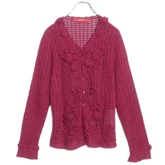 【美品】ピンクハウス★薔薇・フラワーモチーフたっぷり♪ エレガントな長袖カーディガン バーガンディ系 z16467