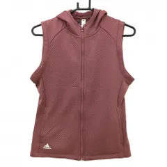 【美品】アディダス アウターベスト ボルドー 地模様 フード付き 裏起毛 レディース M ゴルフウェア adidas