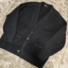 POLO RALPH LAUREN ポロラルフローレン　コットンニット　カーディガン　ポケット付き　Mサイズ　ネイビー　NAVY　レッド　RED　80s　90s　古着　中古　Vintage