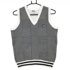【超美品】ジャックバニー ニットベスト 白×黒 グレンチェック ワッペン Vネック レディース 1(M) ゴルフウェア Jack Bunny
